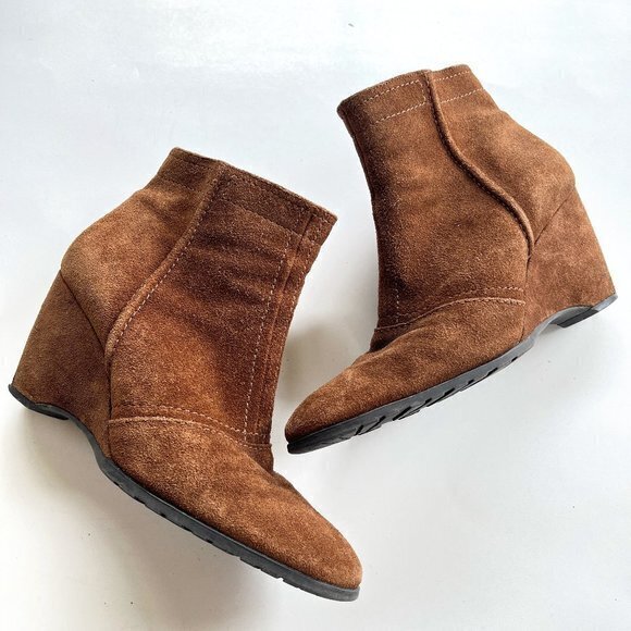 Franco‎ Sarto Brown Suede Fashion Wedge Ankle Boots Women's Size 8.5M Booties - Picture 1 of 6